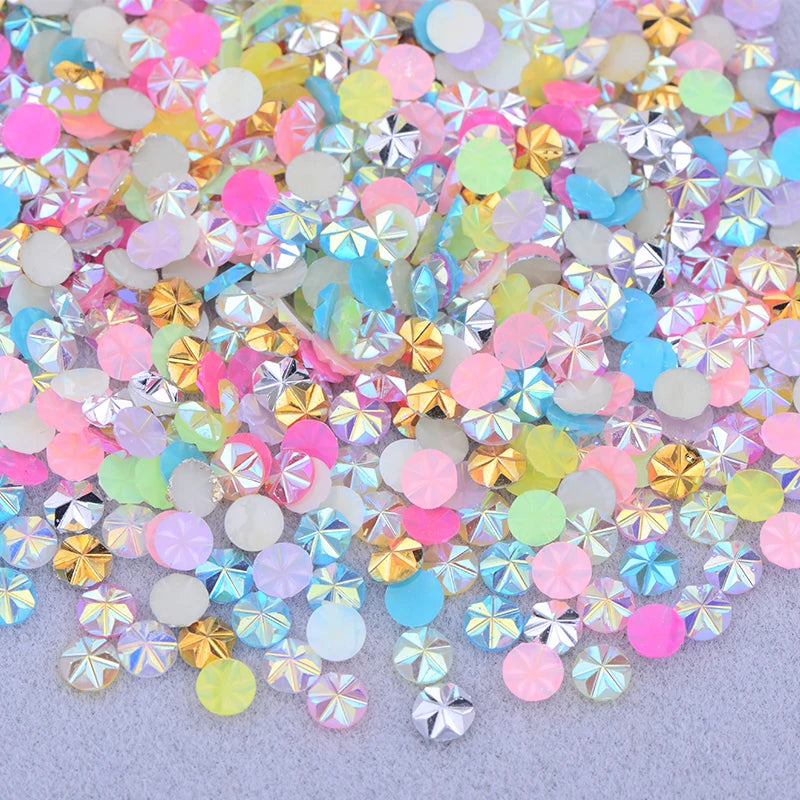 JUNAO 500pcs 5mm Purple AB Resin Flower Rhinestone Flatback Crystal Appliques Round Nail Stone Non Hotifix Strass Stickers