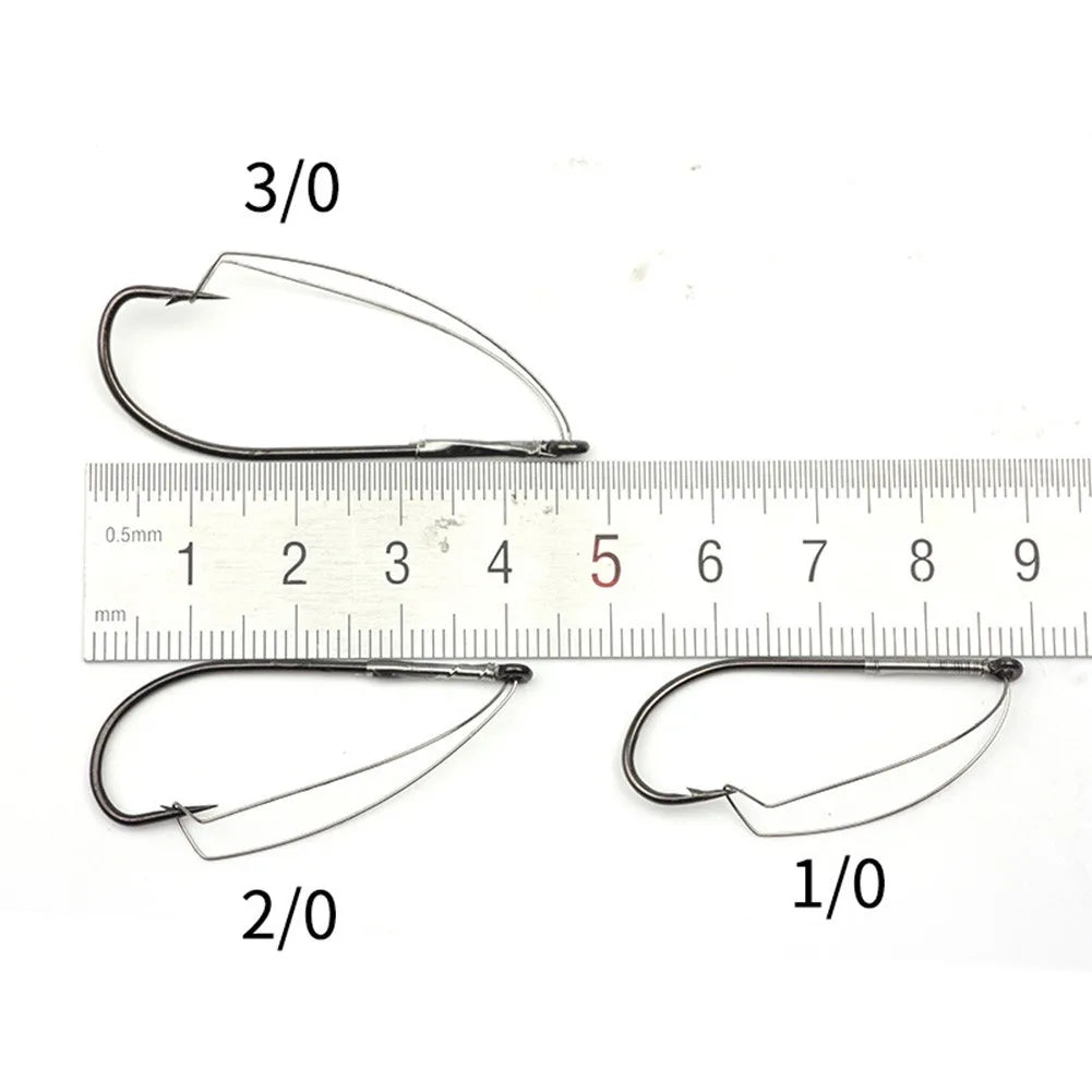 10pcs / Box Weedless Barbed Fishing Hook Bass Single Worm Hook Lure Bait Holder Wacky Rig Hooks Pesca Iscas Fish Tackle Tools