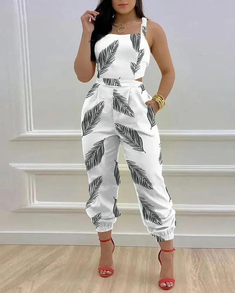 Women's for Jumpsuit Elegant Sexy Suspender Printed Jumpsuits Casual Hip Waist Overalls Romper For Women Spring Summer 2024