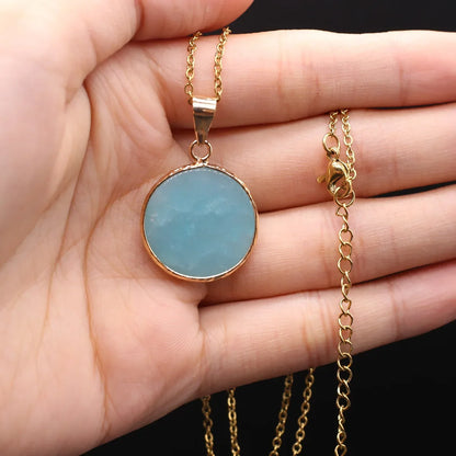 Natural Blue Agates Pendant Necklace Multiple Shape Natural Amazonites Pendant Necklace for Women Making Men DIY Jewerly