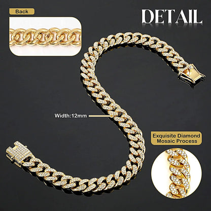 Luxury Gold Dog Chain Collar Cuban Chain Link Choke Collar for Small Medium Large Dogs, Pet Necklace Jewelry Crystal Accessories