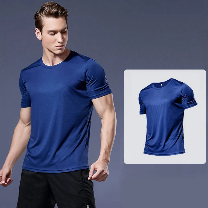 (M-4XL)Loose Fit Quick Dry Sport Shirt Men Round Neck Short Sleeve Workout Shirt Running Basketball Exercise Traing Fitness Tops