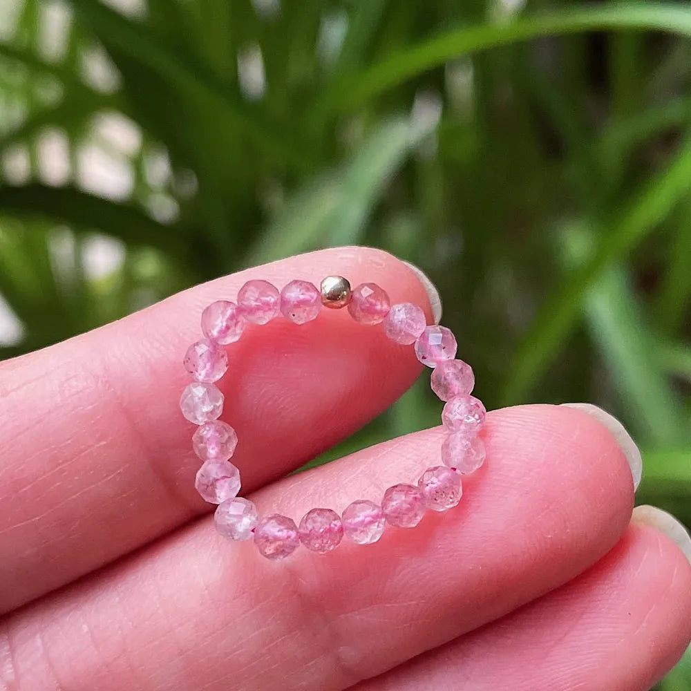 Natural Crystal Rings for Women Small Beads Shiny Quartz Garnets Agates Pink Tourmaline Minimalism Elastic Adjustable Ring Boho