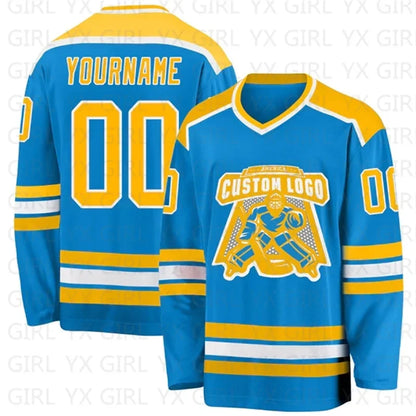 Custom Blue Black-White Hockey Jersey 3D Print You Name Number Youth Women Men Hockey Jersey Competition Training Jerseys