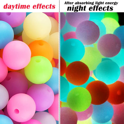 50Pcs Glow In The Dark Silicone Beads Round 12/15MM Luminous Silicone Lentil Bead For Jewelry Making DIY Bracelet Necklace