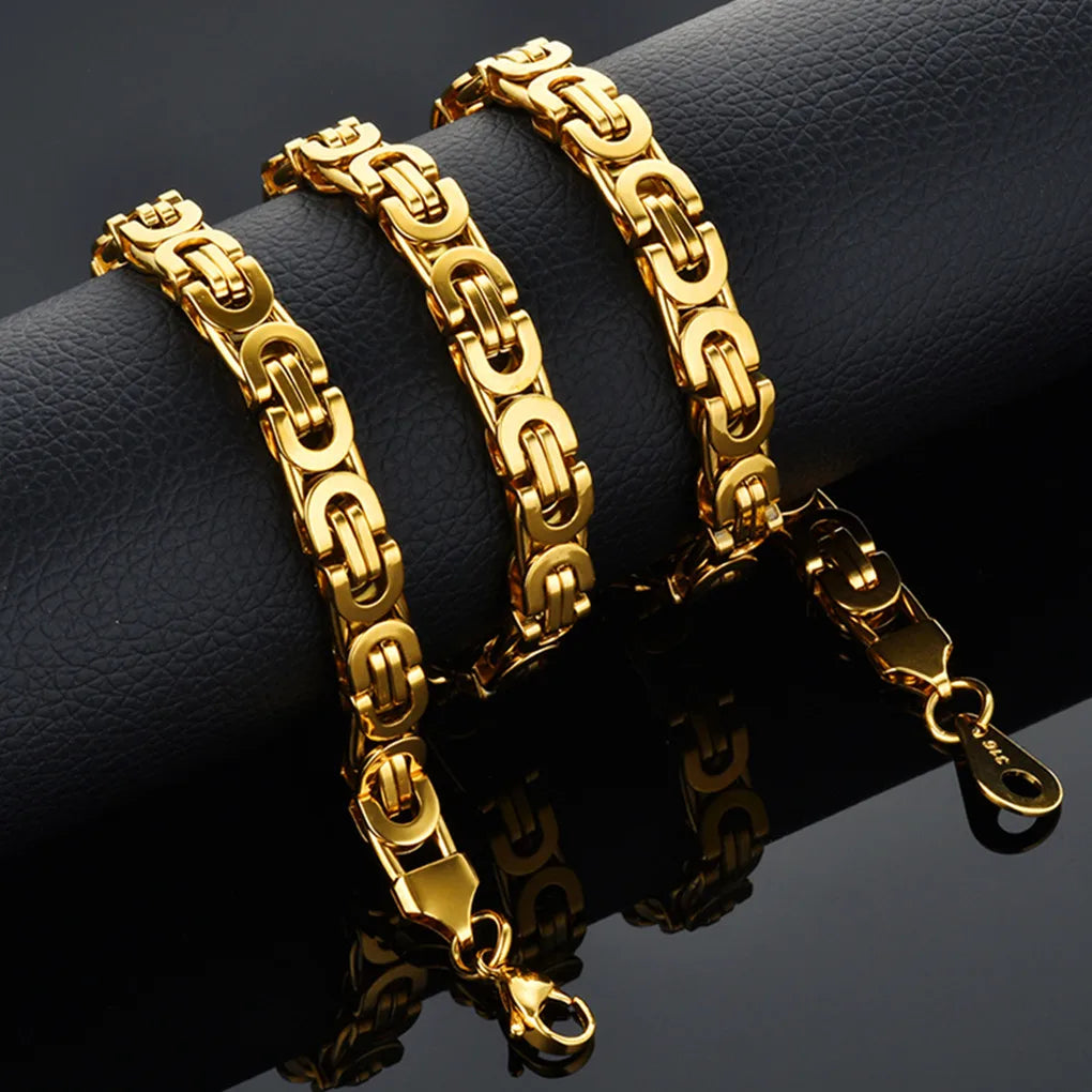 Dropshiping Male Punk 316L Stainless Steel Flat Byzantine Chain 8mm Gold Color Chunky Heavy Necklaces For Men Jewelry 2023