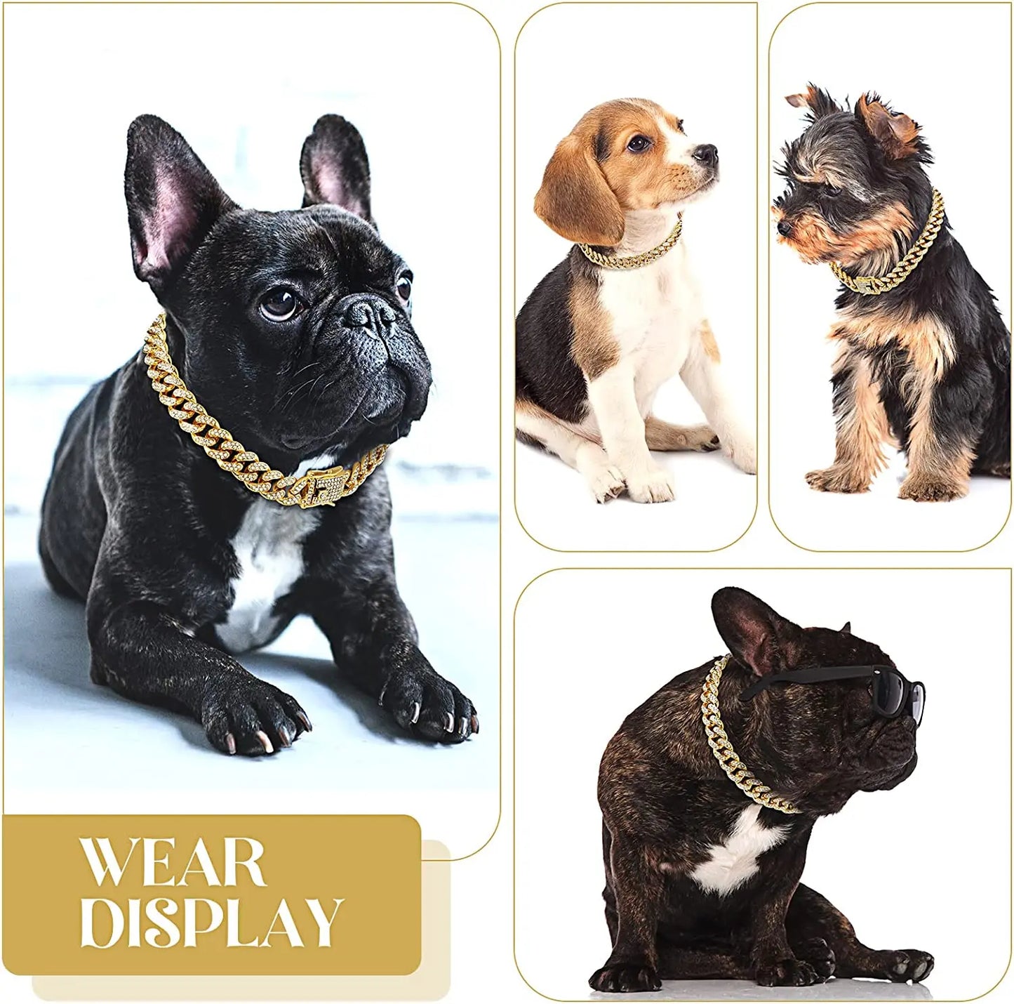 Luxury Gold Dog Chain Collar Cuban Chain Link Choke Collar for Small Medium Large Dogs, Pet Necklace Jewelry Crystal Accessories