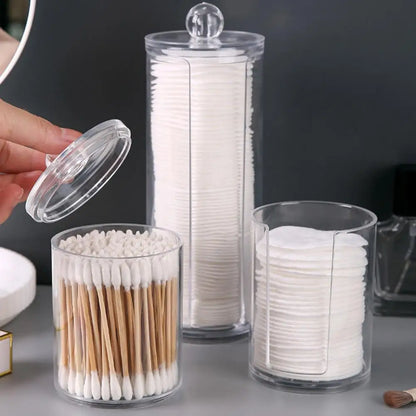 Cosmetic Cotton Storage Box Cotton Swab Container Transparent With Lid Dustproof Home Dorm Cotton Swab Dental Floss Container