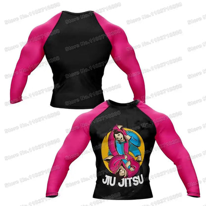 Pink Combatant Guard WWF Rash Guards Surfing Jersey Beach Shirts Swimwear Diving Gym Shorts MMA BJJ Men Jiu Jitsu Fitness Sets