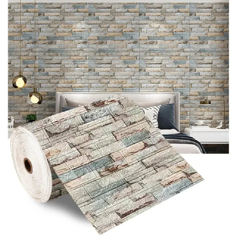 70cm*2m Long 3D Brick Wall Stickers DIY Decor Self-Adhesive Waterproof Wallpaper For Kids Room Bedroom Kitchen Home Wall Decor