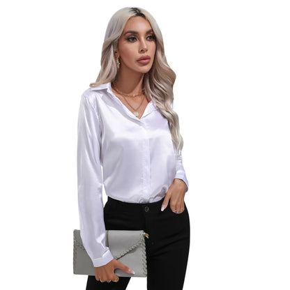 Women's Shirts Satin Shirts Simulated Silk Shirts Long Sleeve work Casual Blouses