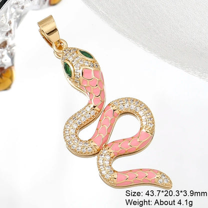 Juya DIY 18K Real Gold Plated Creative Enamel Love Heart Snake Charms For Handmade Talisman Christmas Gift Jewelry Making