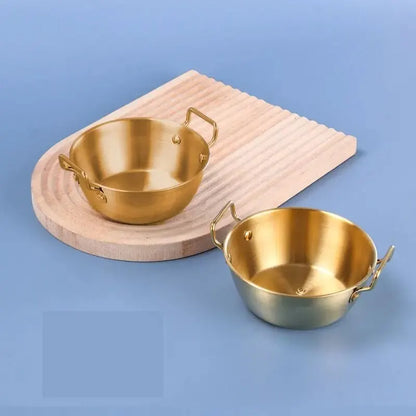 1pc 304 Stainless Steel Golden Instant Noodle Bowl Korean Rice Wine Bowl With Handle Salad Snack and French Fry Bowl