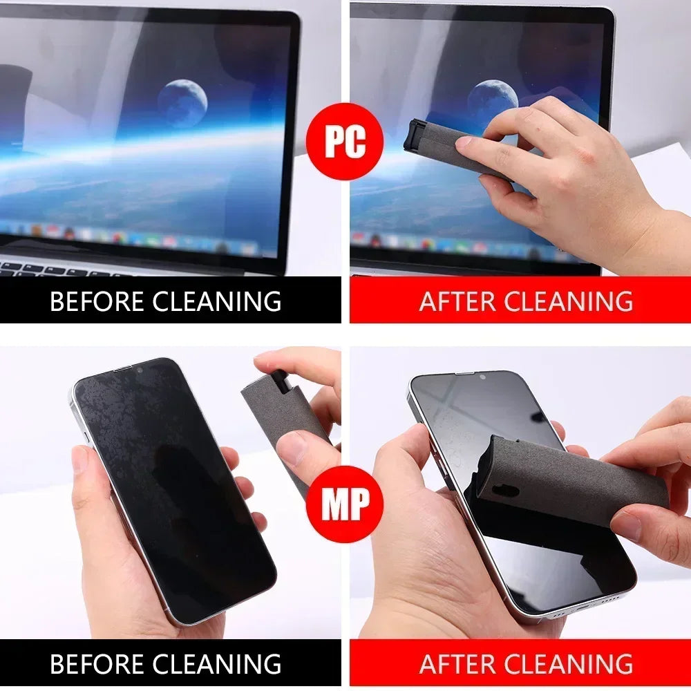 2 in 1 Mini Screen Cleaner Spray Bottle Portable Reusable Mobile Phone Tablet PC Laptop Screen Dust Remover Microfiber Cleaners