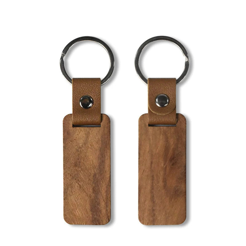 20Pcs Blank Wood Keychains PU Leather Keychain Rectangular Wood Key Chain