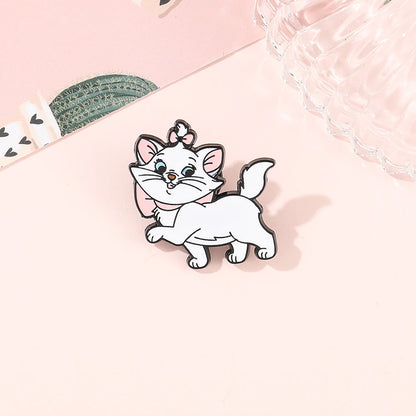 2 Pcs Anime The Aristocats Brooch Cute Marie Cat Enamel Pin Backpack Clothing Jewelry Metal Badges Accessories Gifts for Friends