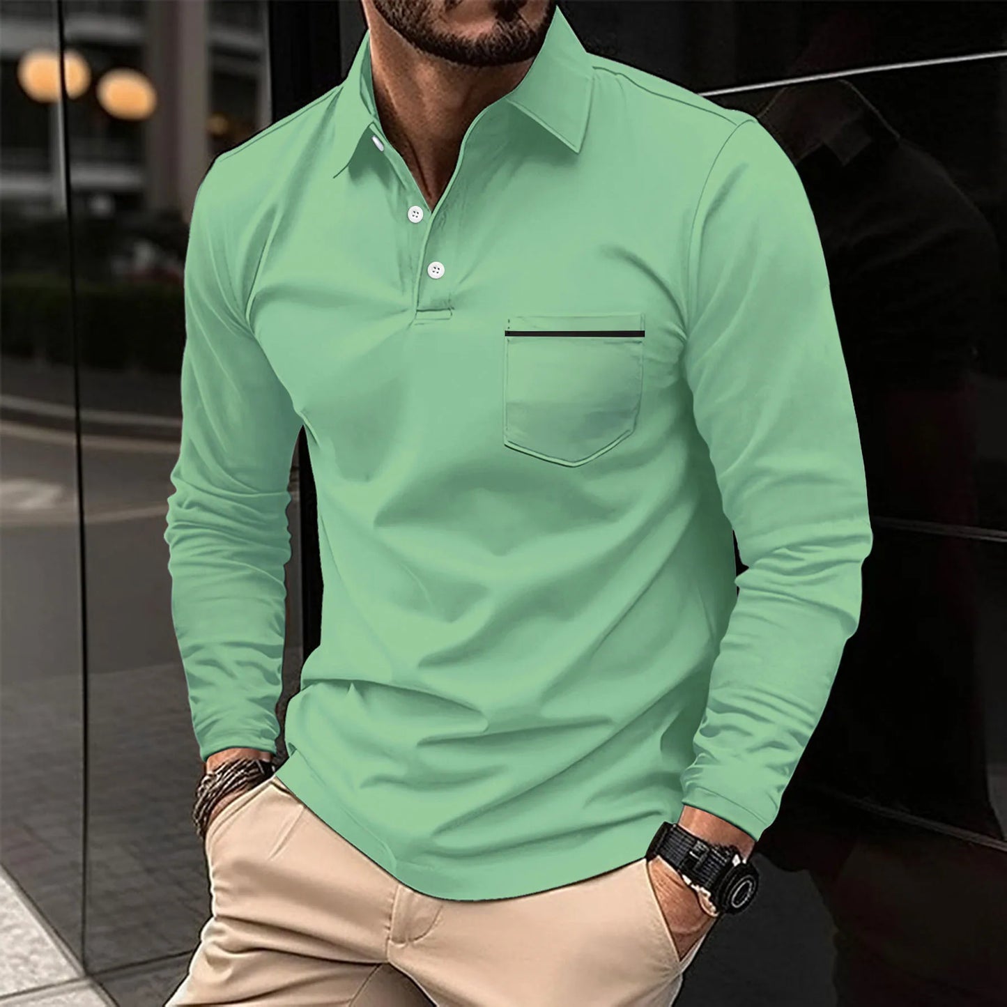 Europe and the United States new 2024 Spring and autumn POLO sports shirt young muscle men fitness casual long-sleeved shirt pol