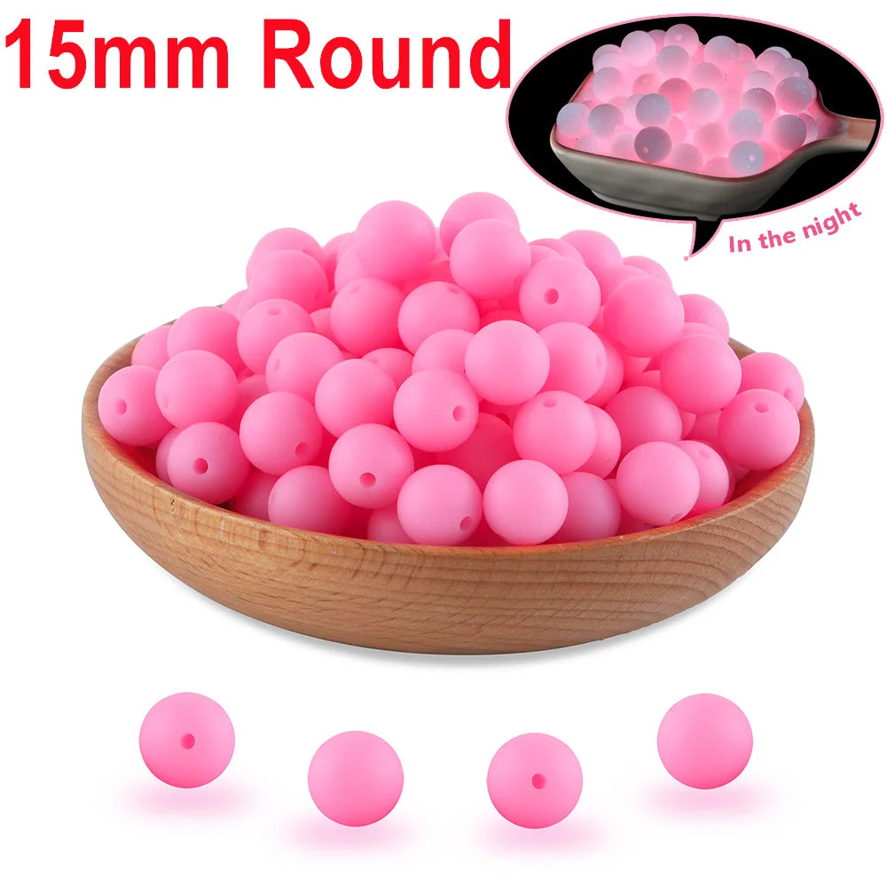 50Pcs Glow In The Dark Silicone Beads Round 12/15MM Luminous Silicone Lentil Bead For Jewelry Making DIY Bracelet Necklace