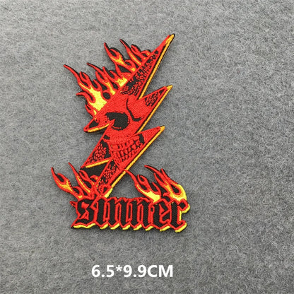 Flame Heart Patch Iron On Patches On Clothes Punk Stickers Embroidered Patches For Clothing Badge DIY