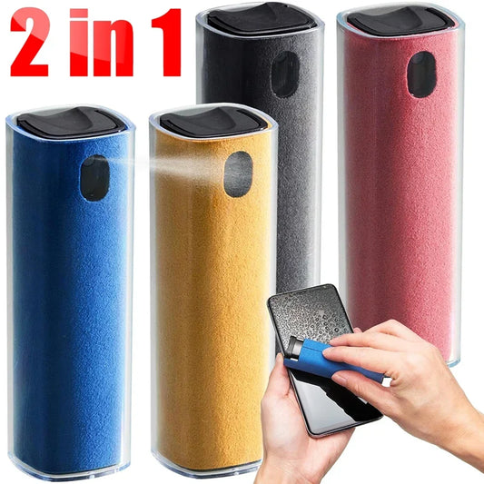 2 in 1 Mini Screen Cleaner Spray Bottle Portable Reusable Mobile Phone Tablet PC Laptop Screen Dust Remover Microfiber Cleaners