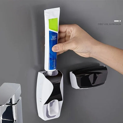 1 Set Automatic Toothpaste Dispenser Toothbrush Holder Punch-free Wall-mounted Toothbrush Holder Bathroom Accessories