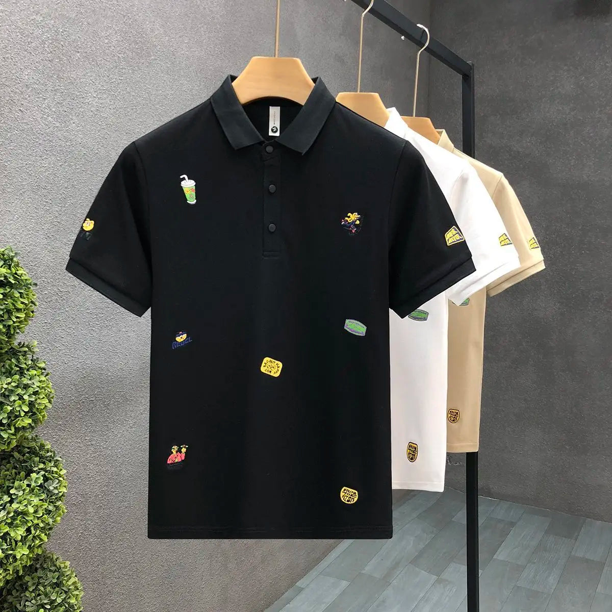 Men's Clothing Patchwork Printing Office Simplicity Man Turn-down Collar Pullovers Short Sleeve Button Business Casual T-Shirts