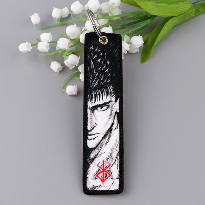 Japanese Anime Embroidery Key Fobs Manga Keychains for Women Car Key Chains Keyring Accessories Backpack Pendant Chain