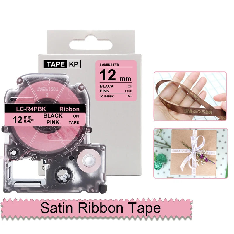 12mm SFR12SK SFR12RZ Tapes Compatible for Epson SFR12PK SFR12ZK SFR12GZ SFR12KZ SFR12PZ Satin Ribbon Labels for Epson LW-300 400