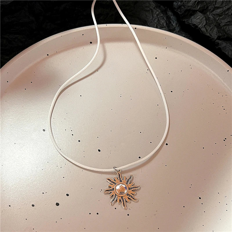 Gothic Y2k Punk Fashion Vintage Sun Star Pendant Clavicle Chain Pearl Choker Necklace For Women Men Charms Grunge EMO Jewelry