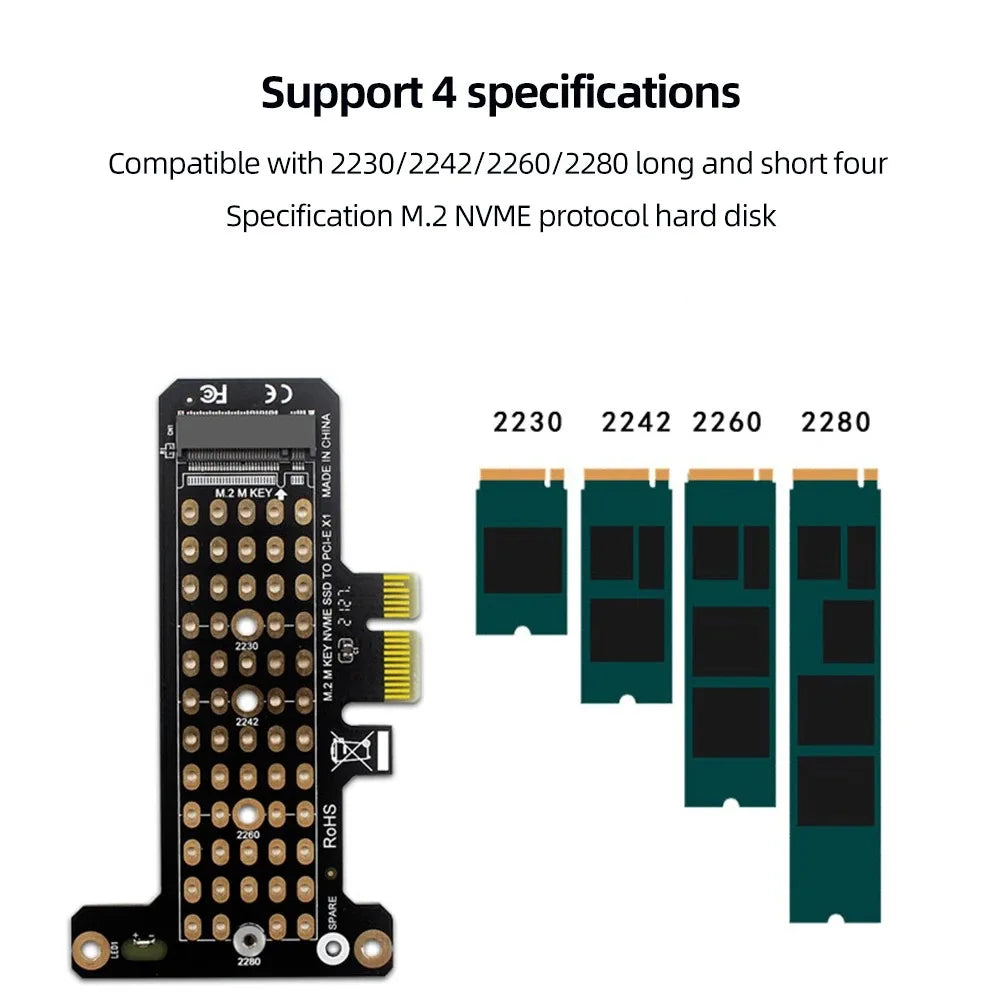 M.2 NVME to PCIe 4.0 Adapter Card 32Gbps M-Key PCIe4.0 X1 X4 X8 X16 Interface with Heat Sink for SSD 2230/2242/2260/2280