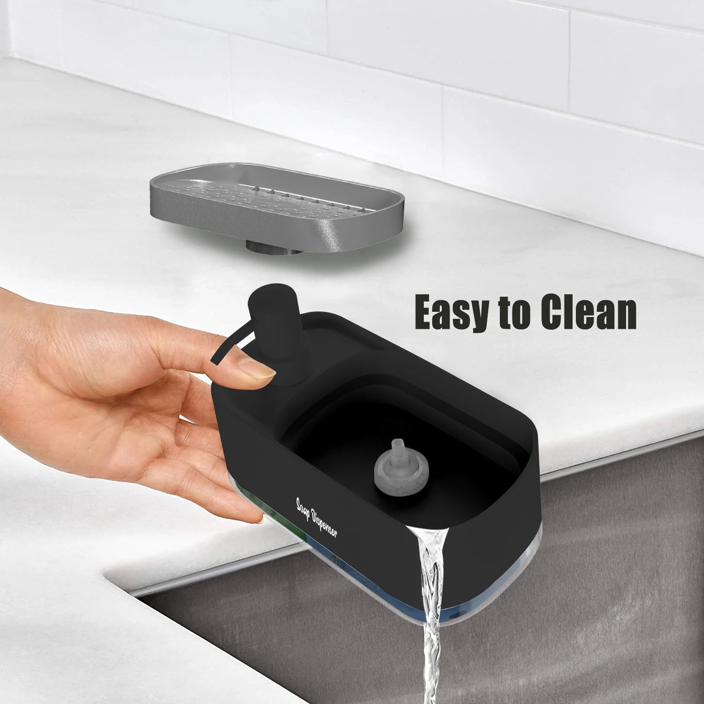 HOQUSA Kitchen Manual Press soap Box Detergent Dispenser Sponge Holder 2-in-1 soap Dispenser for Kitchen Sink