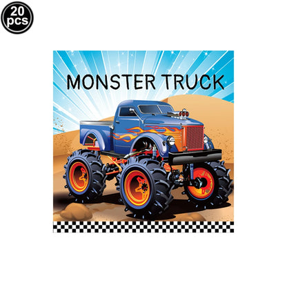 Monster Truck Happy Birthday Cake Topper Racing Car Black And White Checkered Flag Cake Decor Monster Truck Party Supplies