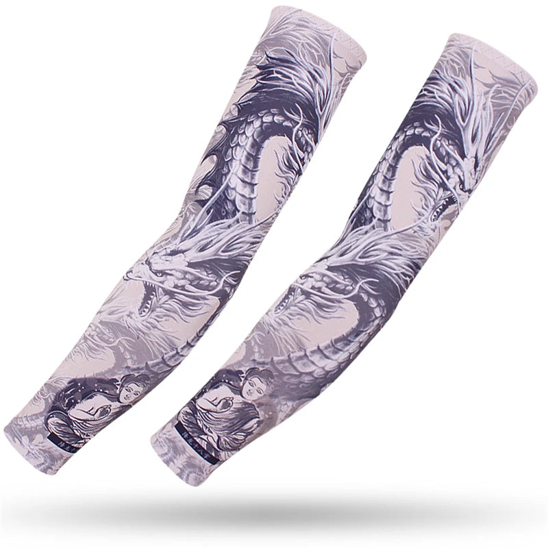 Running Arm Sleeve,2 Pcs Fishing,Driving,Cycling,3D Tattoo Sleeves, Summer UV Sun Protection,Sports Basketball Elbow Pad