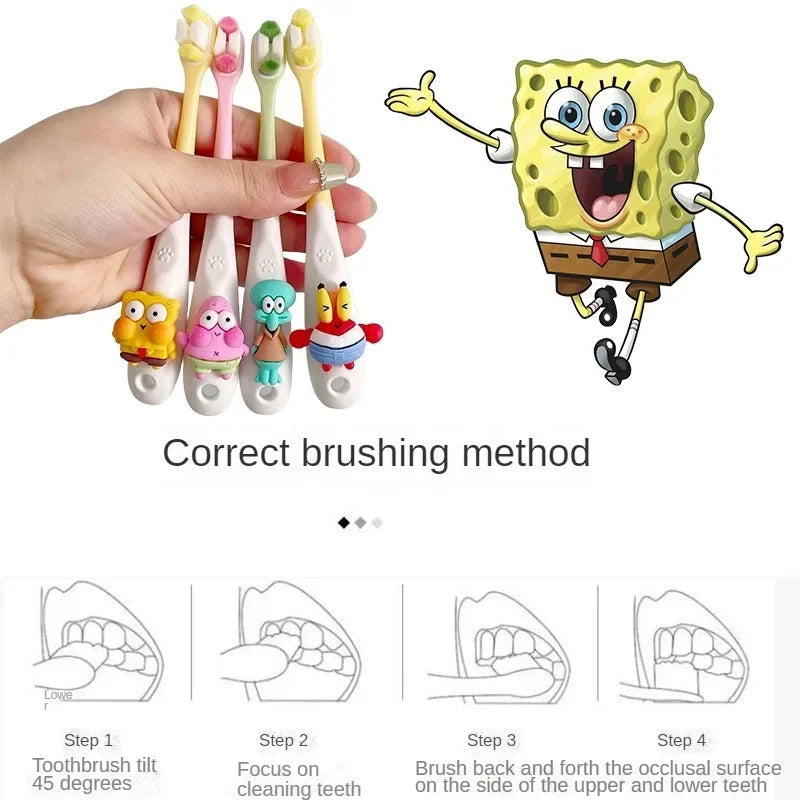 SpongeBob Kids Toothbrush Cartoon Ultra-fine Soft Deep Cleaning Baby Oral Health Travel Cute Portable Children Toothbrush 3-12Y