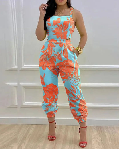 Women's for Jumpsuit Elegant Sexy Suspender Printed Jumpsuits Casual Hip Waist Overalls Romper For Women Spring Summer 2024