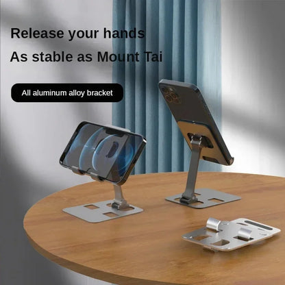 Universal Aluminum Alloy Foldable Desk Phone Holder Mount Stand For iPhone 15 14 Mobile Phone Holder Tablet Desktop Metal Holder