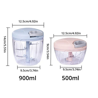 1pc Pink/Blue 500ML/900ML Household Kitchen Garlic Chopper Mashed Hand Pulled Meat Grinder Multifunctional Vegetable