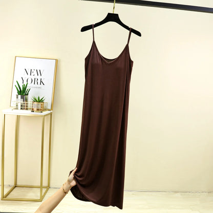 V-Neck Spaghetti Strap Dress Bra Padded Summer women's slipdress Solid color Camisole Homewear dresses Comfortable Sleepdress