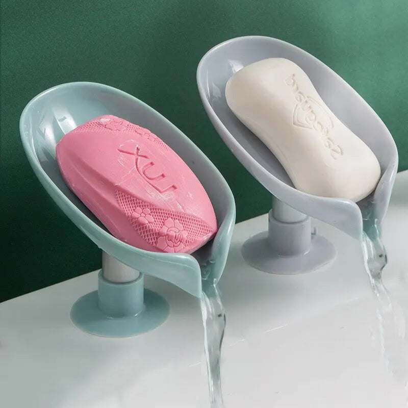 2pcs Drain Soap Holder Leaf Shape Soap Box Suction Cup Tray Drying Rack for Shower Sponge Container Kitchen Bathroom Accessories