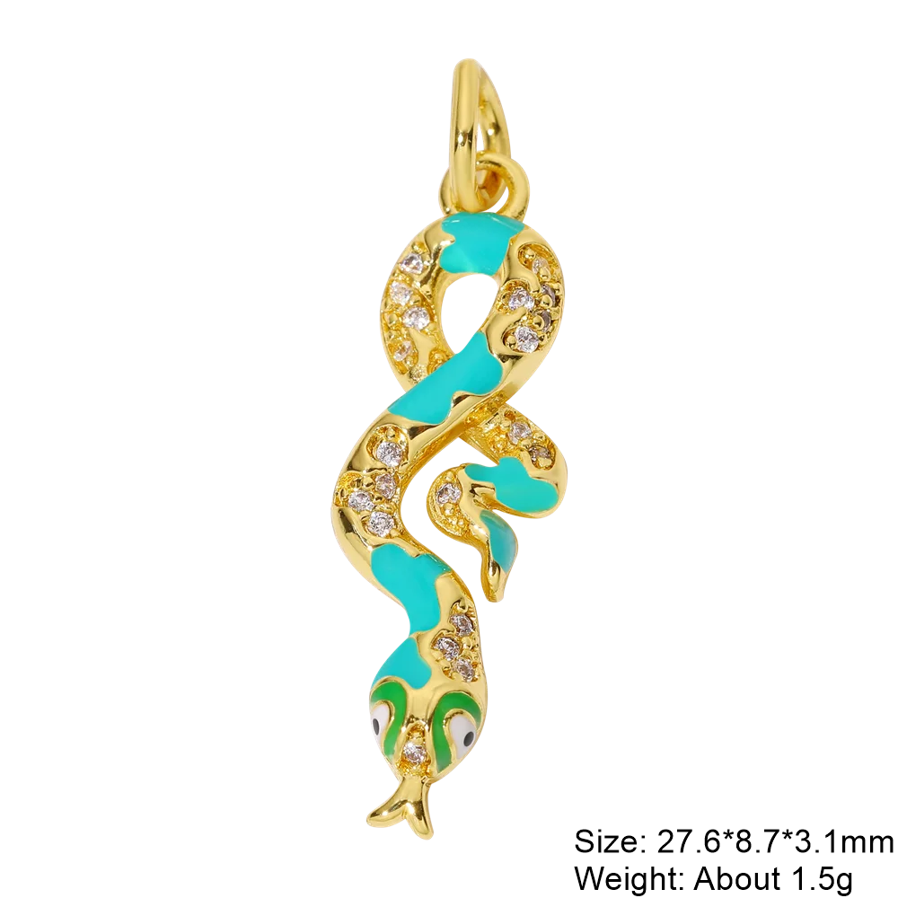 Juya DIY 18K Real Gold Plated Creative Enamel Love Heart Snake Charms For Handmade Talisman Christmas Gift Jewelry Making