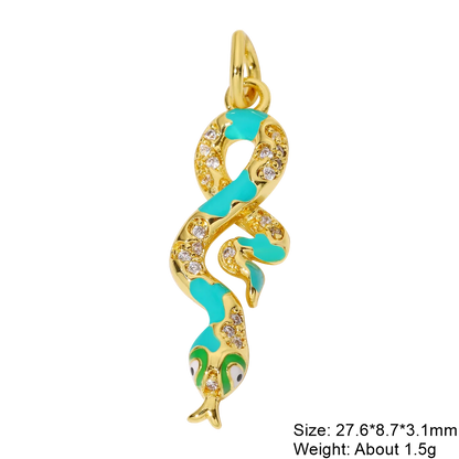 Juya DIY 18K Real Gold Plated Creative Enamel Love Heart Snake Charms For Handmade Talisman Christmas Gift Jewelry Making