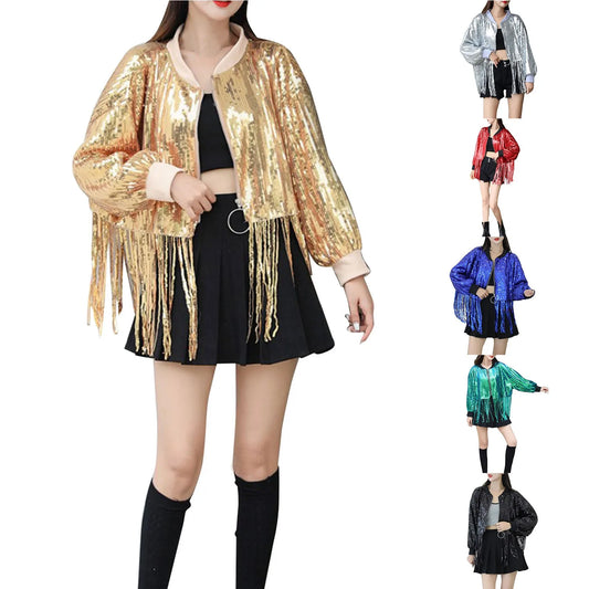 Jackets For Teen Girls Sequin Short Loose Sparkling Top Jacket Nightclub Stage Performance Clothing Dj куртка женская