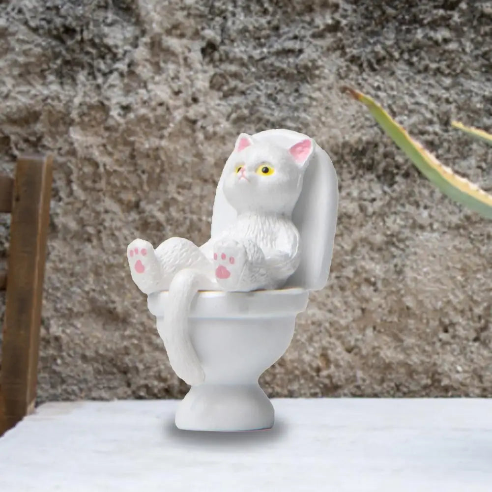 Cute Cat Figurine Mini Soothing Long Lasting Vivid Appearance Toilet Series Cat Statue  Cat Sculpture Spiritual Consolation