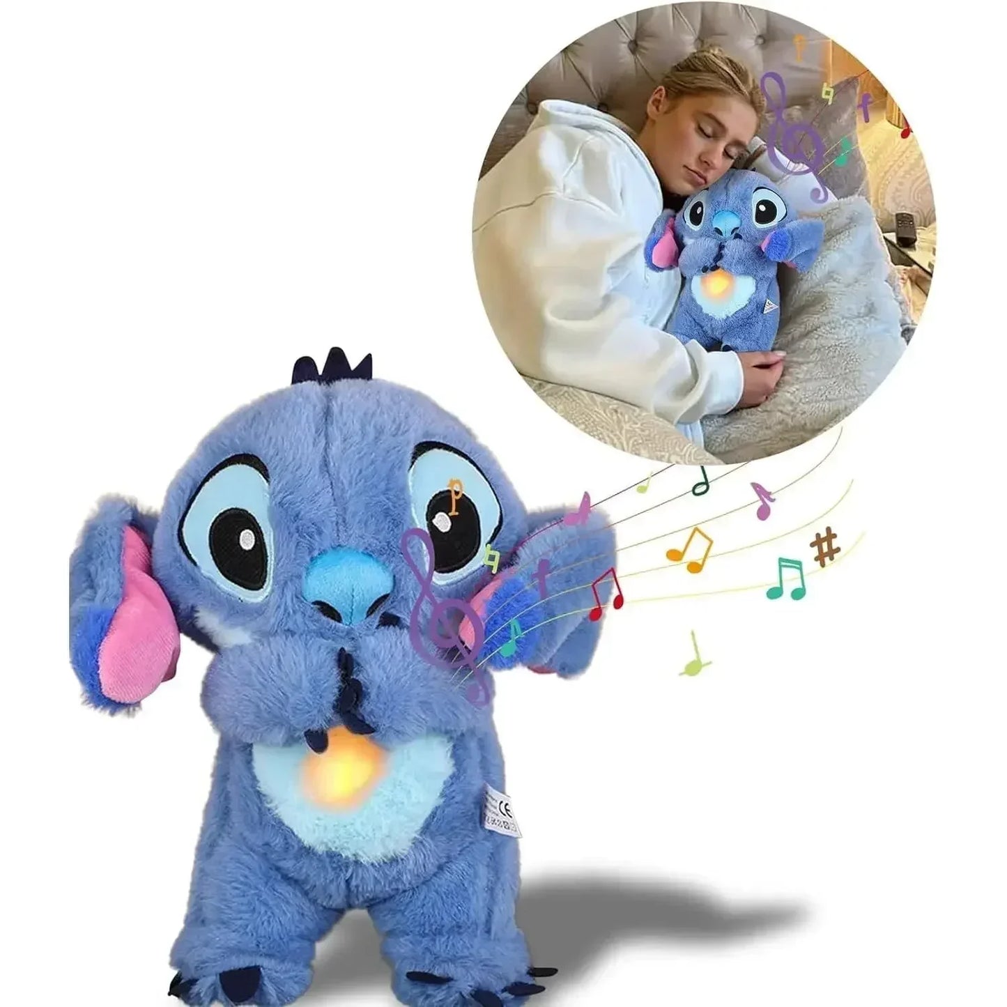 MINISO New 30cm Plush Breathing Stitch Doll Soothing Peluche Lilo&Stitch Kawaii Toy Anime Music Light Child Sleep Model Kid Gift