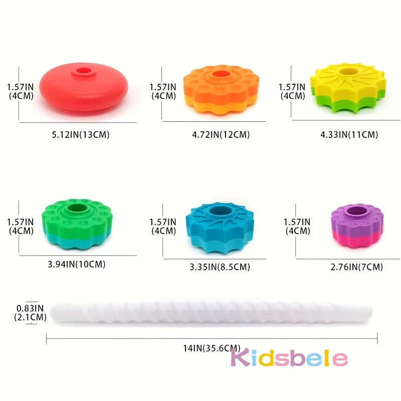 Baby Spinning Stacking Toys Spin Toys ABS Plastic and Color Rainbow Design Ring Stacker Baby Toys