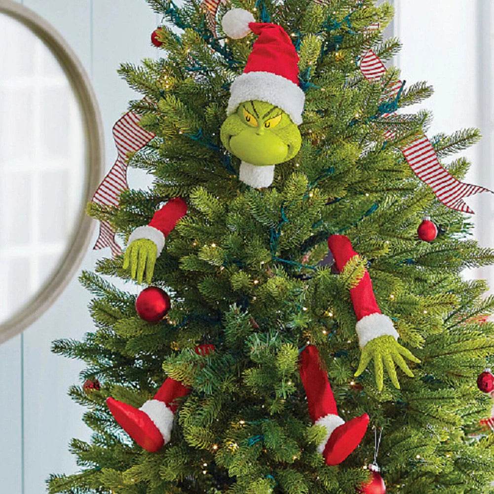 5PCS/Set Tree Decor Head & Arms & Legs Grinch Stole Stuffed Stuck Topper Garland Ornament Xmas Tree Topper Decor for Xmas Party