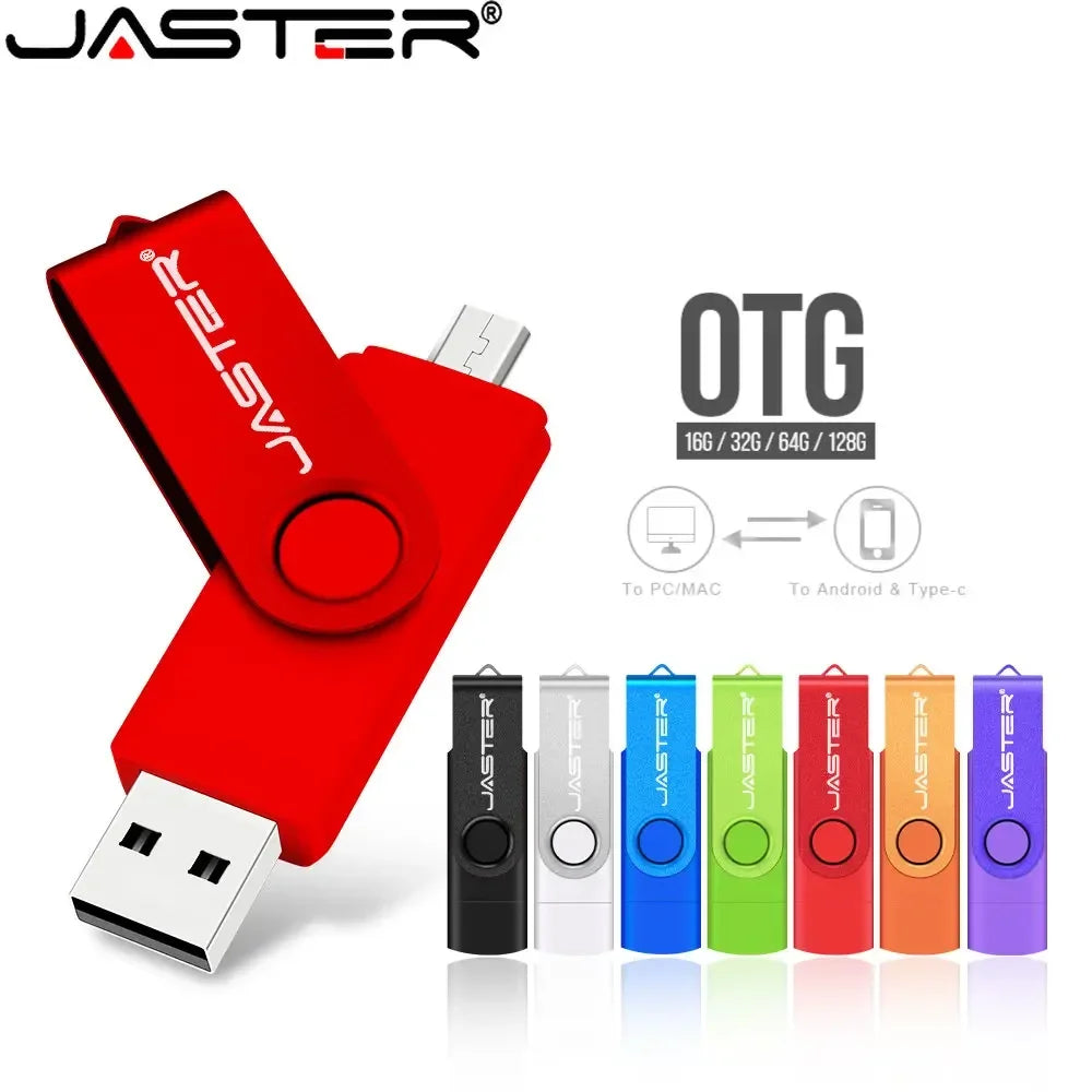 JASTER Free Custom Logo USB Flash Drives 128GB High Speed 2 IN 1 USB 2.0 Pen Drive 64GB 32GB 16GB Black Creative Gift 8GB 4GB