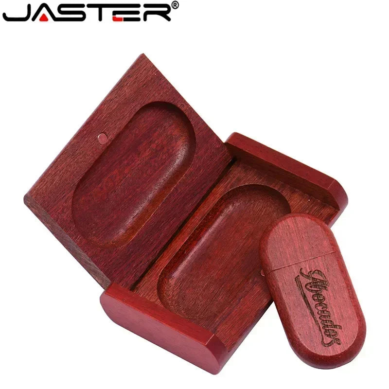 JASTER USB Flash Drive 1PCS Free Custom Logo Wooden+Box Pendrive 4GB 8GB 16GB 32GB 64GB U Disk Memory Stick Wedding Gift