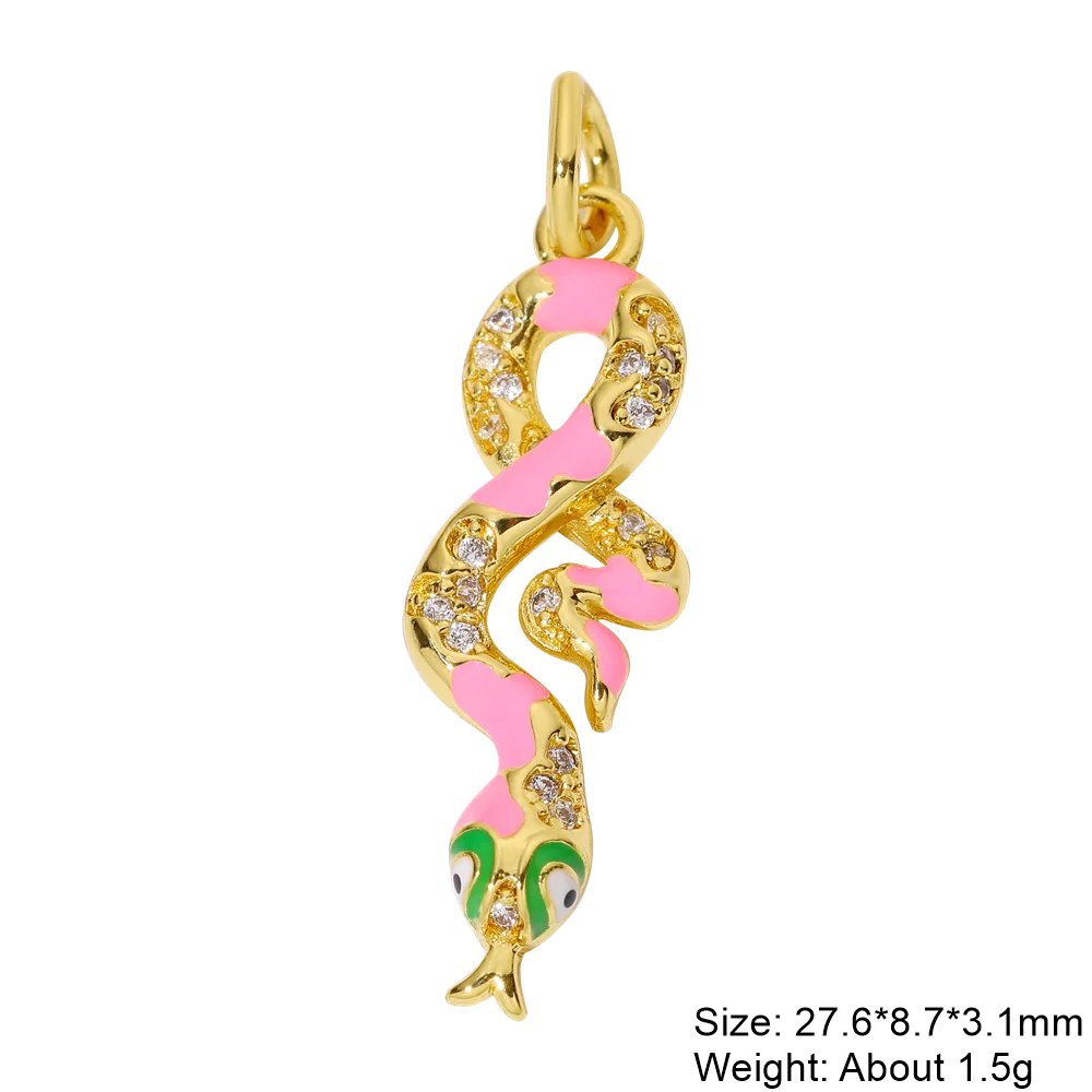 Juya DIY 18K Real Gold Plated Creative Enamel Love Heart Snake Charms For Handmade Talisman Christmas Gift Jewelry Making