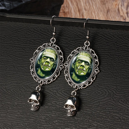 2024 New Arrival Fashion Halloween Frankenstein and His Bride Fish Hook Earrings Handmade Skeleton Dangles